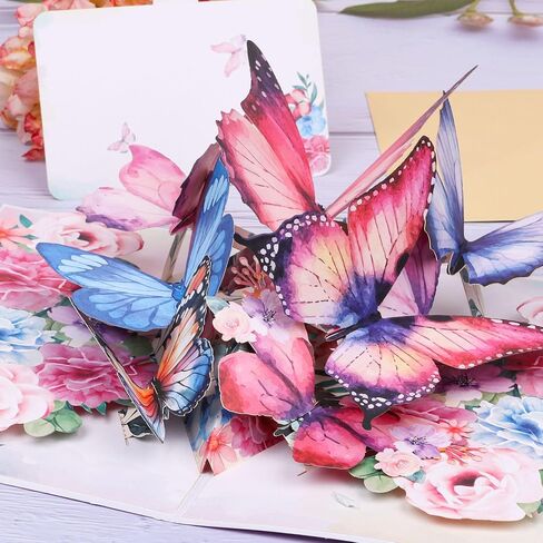 Pop Up Card,3D Butterfly Flowers Greeting Cards with Envelopes for Mother’s Day,Birthday,Valentines Day for Wife,Sister,Grandma,Girlfriends (Pink) in Saudi Arabia
