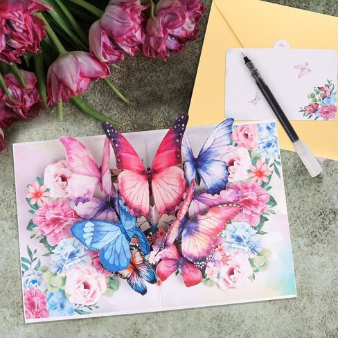 Pop Up Card,3D Butterfly Flowers Greeting Cards with Envelopes for Mother’s Day,Birthday,Valentines Day for Wife,Sister,Grandma,Girlfriends (Pink) in Saudi Arabia