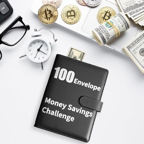 كتاب تحديات التوفير مع الأظرف ، وتوصيل الأموال الجلدية ، الموثق للزوجين ، لتخطيط الميزانية وتوفير ، وسيلة سهلة وممتعة لتوفير 5،050 ، للمكتب ، المنزل ، المدرسة (أسود) in Kuwait