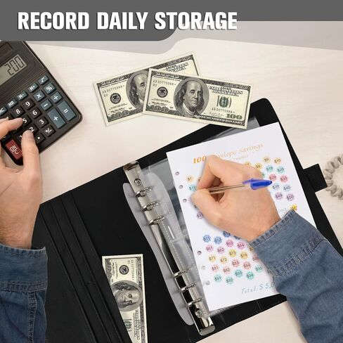 كتاب تحديات التوفير مع الأظرف ، وتوصيل الأموال الجلدية ، الموثق للزوجين ، لتخطيط الميزانية وتوفير ، وسيلة سهلة وممتعة لتوفير 5،050 ، للمكتب ، المنزل ، المدرسة (أسود) in Kuwait