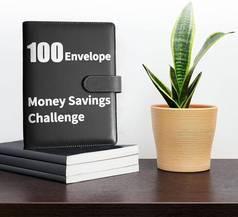 كتاب تحديات التوفير مع الأظرف ، وتوصيل الأموال الجلدية ، الموثق للزوجين ، لتخطيط الميزانية وتوفير ، وسيلة سهلة وممتعة لتوفير 5،050 ، للمكتب ، المنزل ، المدرسة (أسود) in Kuwait