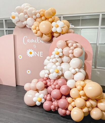Daisy Balloon Garland Arch Kit - DIY 132Pcs Double Stuffed Decorating Strip Kit for Cream Peach Pastel Yellow Dusty Pink Balloons Set for Wedding Birthday Baby Shower Party Decoration in Saudi Arabia