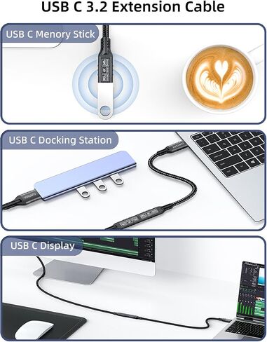 240W USB C Extension Cable 10ft, 20Gbps/240W/4K@60Hz USB C Extension Cable in Saudi Arabia