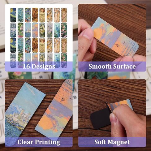 32 Pcs Magnetic Bookmarks, 16 Styles Impressionist Paintings Magnet Book Markers, Funny Gift Page Markers for Students Teachers School Home Office Supplies in Saudi Arabia