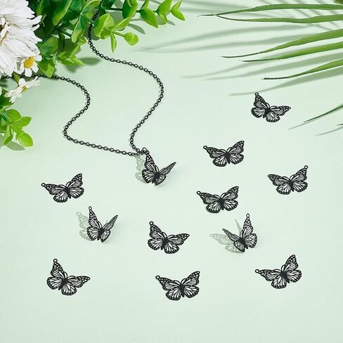 UNICRAFTALE Butterfly Charms Black Filigree Pendants Hollow Stainless Steel Metal Embellishments Pendants for Jewelry Making Earrings Necklaces Components in Saudi Arabia
