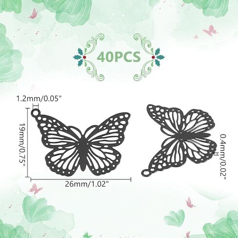 UNICRAFTALE Butterfly Charms Black Filigree Pendants Hollow Stainless Steel Metal Embellishments Pendants for Jewelry Making Earrings Necklaces Components in Saudi Arabia