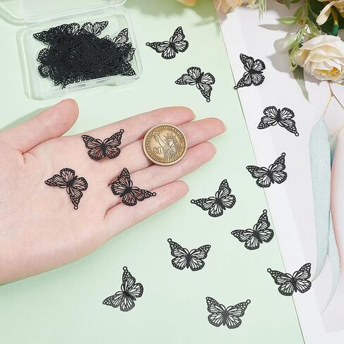 UNICRAFTALE Butterfly Charms Black Filigree Pendants Hollow Stainless Steel Metal Embellishments Pendants for Jewelry Making Earrings Necklaces Components in Saudi Arabia