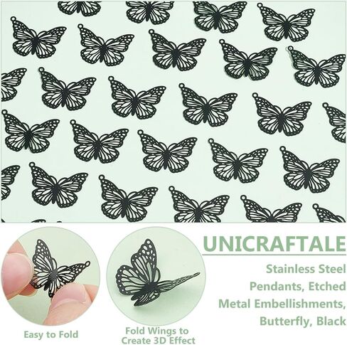 UNICRAFTALE Butterfly Charms Black Filigree Pendants Hollow Stainless Steel Metal Embellishments Pendants for Jewelry Making Earrings Necklaces Components in Saudi Arabia