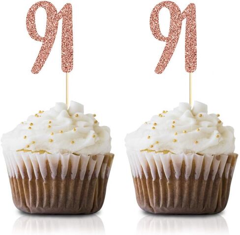 Rose Gold 91 Birthday Cupcake Topper ، 24 Pack Number 91 Glitter Happy Birthday Party Party Cupcake Toppers ، Decorations in Saudi Arabia