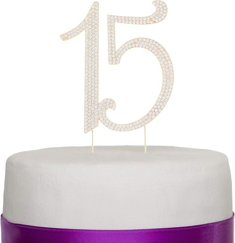 Ella Celebration 15 Cake Topper Rhinestone Rose Gold 15th Birthday Quinceañera Number Decoration (Rose Gold) in Kuwait