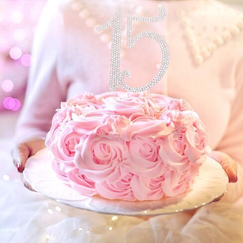 Ella Celebration 15 Cake Topper Rhinestone Rose Gold 15th Birthday Quinceañera Number Decoration (Rose Gold) in Saudi Arabia