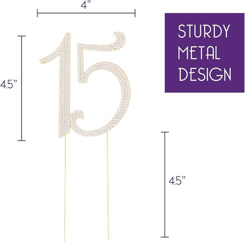 Ella Celebration 15 Cake Topper Rhinestone Rose Gold 15th Birthday Quinceañera Number Decoration (Rose Gold) in Kuwait