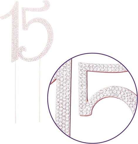 Ella Celebration 15 Cake Topper Rhinestone Rose Gold 15th Birthday Quinceañera Number Decoration (Rose Gold) in Saudi Arabia