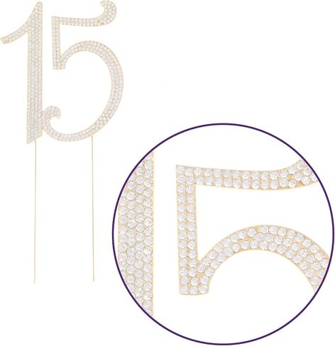 Ella Celebration 15 Cake Topper Rhinestone Rose Gold 15th Birthday Quinceañera Number Decoration (Rose Gold) in Kuwait