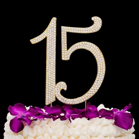 Ella Celebration 15 Cake Topper Rhinestone Rose Gold 15th Birthday Quinceañera Number Decoration (Rose Gold) in Kuwait
