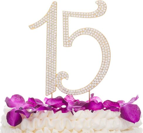 Ella Celebration 15 Cake Topper Rhinestone Rose Gold 15th Birthday Quinceañera Number Decoration (Rose Gold) in Kuwait