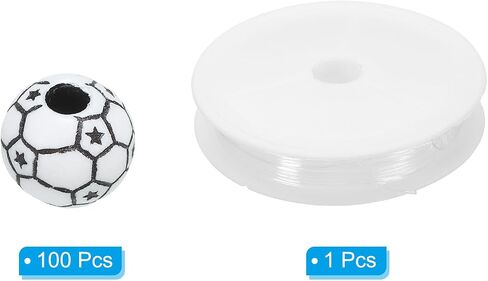 PATIKIL 12mm Acrylic Football Beads Bulk, 100 Pack Sports Ball Bead Star Style Round Sports Spacer with 4.4 Yard Elastic Rope for DIY Crafts Bracelet Necklace Making, Multicolor in Saudi Arabia