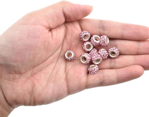 HAHIYO Crystal Rhinestone Pave European Spacer Beads 11.7mm Diameter Big Hole to Thread Bright Shine Catch Light Neat Row Arrange No Rough Edge No Strong Smell for DIY Bracelet Necklace 25PCS Pink in Saudi Arabia