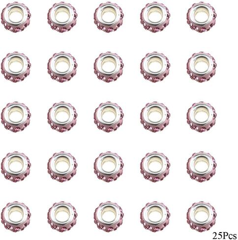 HAHIYO Crystal Rhinestone Pave European Spacer Beads 11.7mm Diameter Big Hole to Thread Bright Shine Catch Light Neat Row Arrange No Rough Edge No Strong Smell for DIY Bracelet Necklace 25PCS Pink in Saudi Arabia