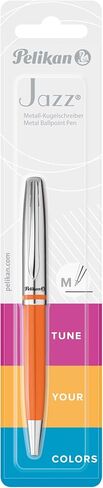 Pelikan Jazz Classic Ballpoint Pen, Medium Nib, Blue Ink Refill Included, Metal, Orange, Blister Card, 1 Each (815062) in Saudi Arabia