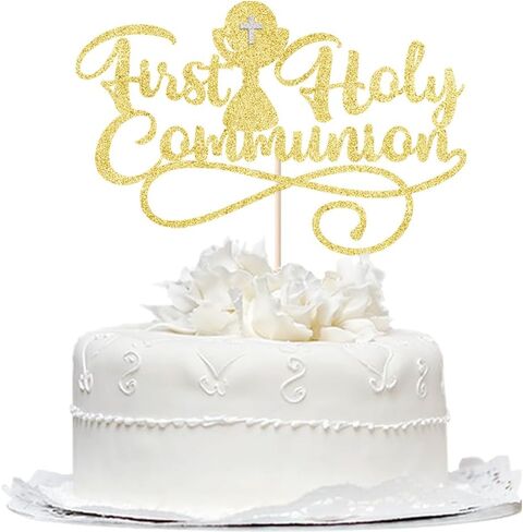 First Communion Cake Topper,God Bless,First Holy Communion Decoration,Featured God Christian Baptism/Confirmation/Baby Shower/Birthday/Sacrament Party Decoration supplies in Saudi Arabia