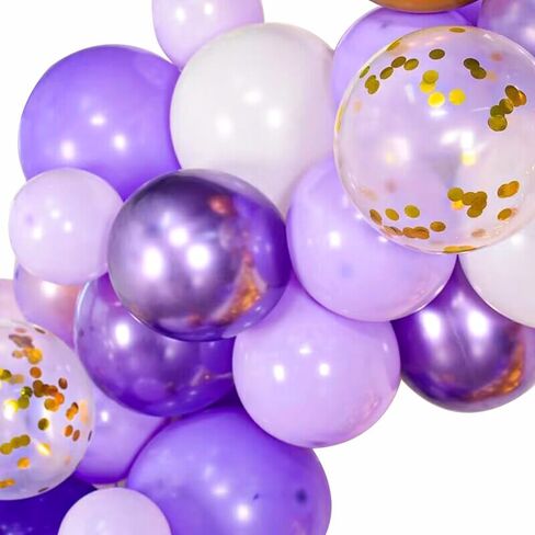 YinQin 63 PCS Purple Gold Happy Birthday Party Balloons Set with Birthday Photo Backgrounds Backdrops Banner Cloth Purple Golden Happy Bday Party Supplies Decorations for Girl Women in Saudi Arabia