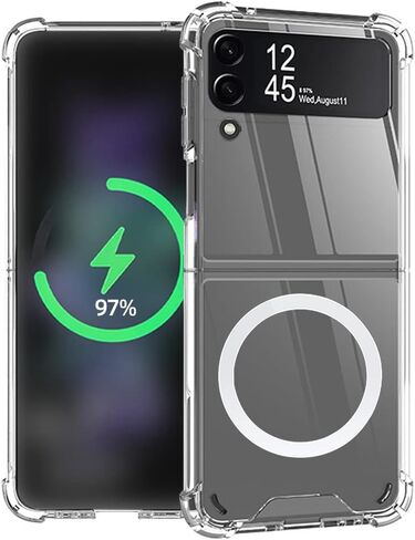 for Samsung Galaxy Z Flip 6 Magnetic Clear Case, Compatible with Wireless Charger and Magsafe Card Wallet, Simplistic Transparent Shockproof and Drop-Proof Case in Kuwait