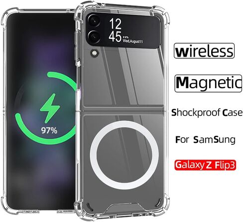 for Samsung Galaxy Z Flip 6 Magnetic Clear Case, Compatible with Wireless Charger and Magsafe Card Wallet, Simplistic Transparent Shockproof and Drop-Proof Case in Kuwait