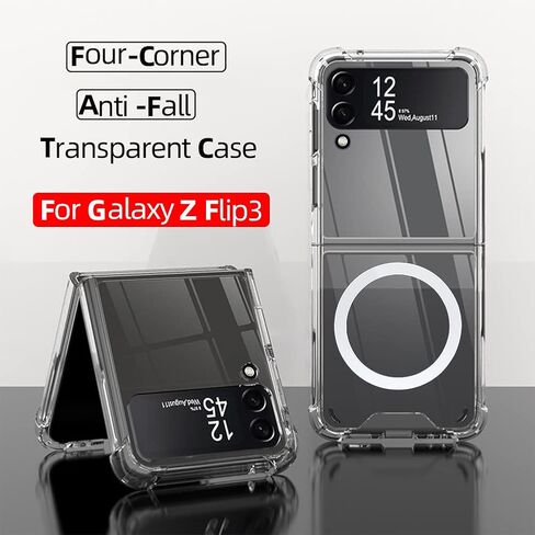 for Samsung Galaxy Z Flip 6 Magnetic Clear Case, Compatible with Wireless Charger and Magsafe Card Wallet, Simplistic Transparent Shockproof and Drop-Proof Case in Kuwait