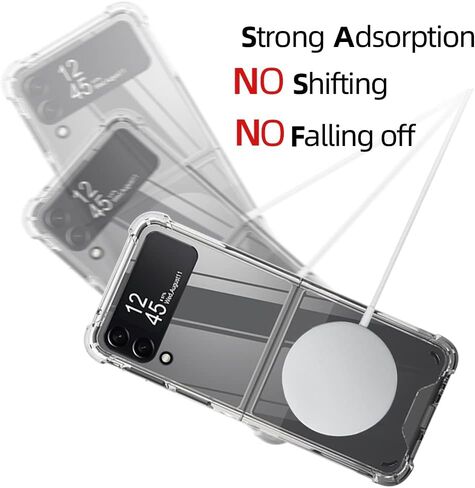 for Samsung Galaxy Z Flip 6 Magnetic Clear Case, Compatible with Wireless Charger and Magsafe Card Wallet, Simplistic Transparent Shockproof and Drop-Proof Case in Kuwait