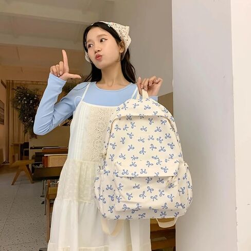 Bow Backpack Large Capacity Kawaii Aesthetic Japanese Backpack Cottagecore Laptop Bag with Cute Accessories (Blue) in Saudi Arabia