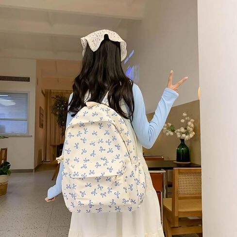 Bow Backpack Large Capacity Kawaii Aesthetic Japanese Backpack Cottagecore Laptop Bag with Cute Accessories (Blue) in Saudi Arabia