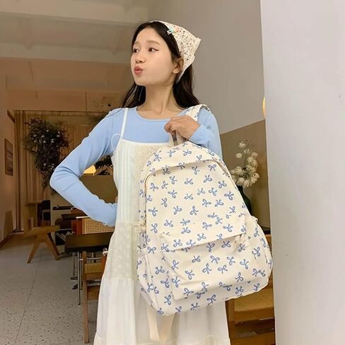 Bow Backpack Large Capacity Kawaii Aesthetic Japanese Backpack Cottagecore Laptop Bag with Cute Accessories (Blue) in Saudi Arabia