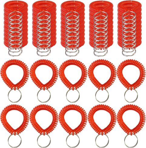 Pack of 60 Colorful Wrist Coil Keychain Wristband Spiral Key Ring Bracelet Key Holder for Pool Gym ID Badge(Red) in Saudi Arabia