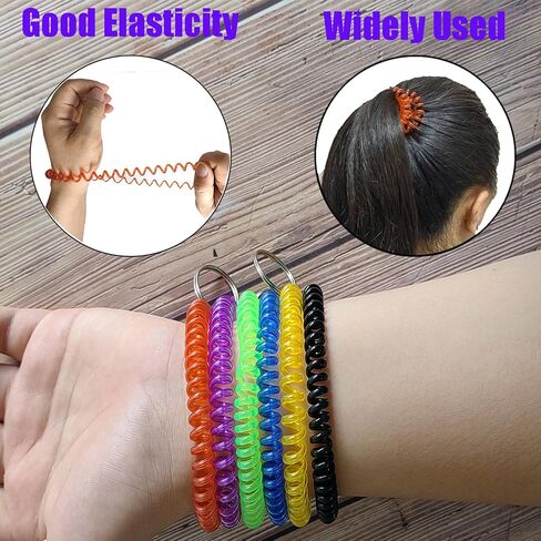 Pack of 60 Colorful Wrist Coil Keychain Wristband Spiral Key Ring Bracelet Key Holder for Pool Gym ID Badge(Red) in Saudi Arabia