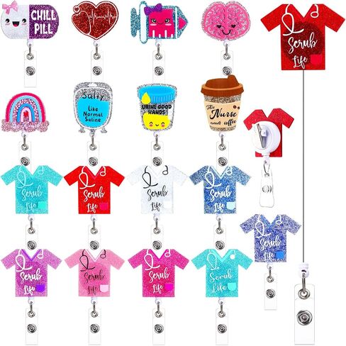 Quelay 18 Pcs Funny Nurse Badge Reel Acrylic Nursing Badge Holders Retractable Medical Reels Holders Cute ID Name Holder Clips for Nurses Student Doctor Office Gift Supplies(Scrub Life Fun) in Kuwait
