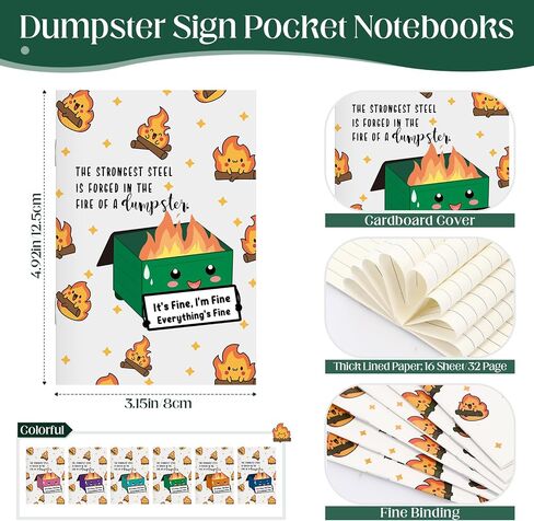 Eaasty 60 Pcs Dumpster Fire Pocket Notebooks Bulk Funny Inspirational Pen with Saying Dumpster Fire Ballpoint Pen Notebook Employee Appreciation Gift for Coworker Team Custodian Teacher (Colorful) in Saudi Arabia
