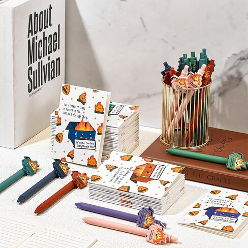 Eaasty 60 Pcs Dumpster Fire Pocket Notebooks Bulk Funny Inspirational Pen with Saying Dumpster Fire Ballpoint Pen Notebook Employee Appreciation Gift for Coworker Team Custodian Teacher (Colorful) in Saudi Arabia