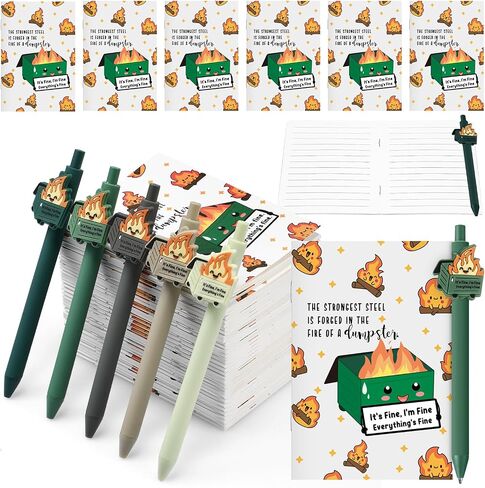 Eaasty 60 Pcs Dumpster Fire Pocket Notebooks Bulk Funny Inspirational Pen with Saying Dumpster Fire Ballpoint Pen Notebook Employee Appreciation Gift for Coworker Team Custodian Teacher (Colorful) in Saudi Arabia