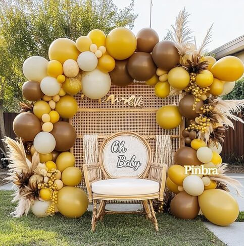 Balloon Garland Arch Kit Yellow Blush White Sand Brown Balloons Double Stuffed Mustard Yellow Different Sizes For Neutral Baby Shower Wedding Birthday Fall Party Decorations in Saudi Arabia