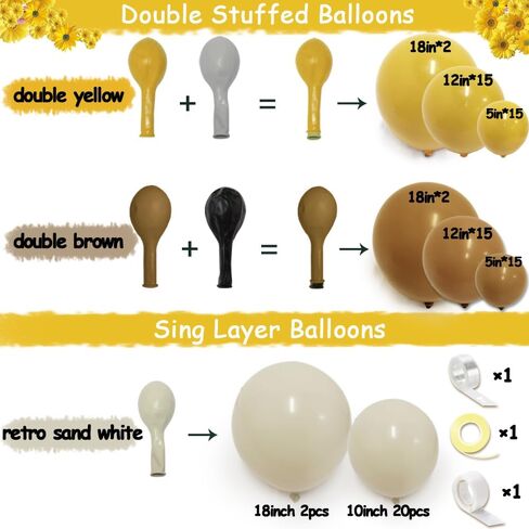 Balloon Garland Arch Kit Yellow Blush White Sand Brown Balloons Double Stuffed Mustard Yellow Different Sizes For Neutral Baby Shower Wedding Birthday Fall Party Decorations in Saudi Arabia