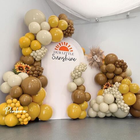 Balloon Garland Arch Kit Yellow Blush White Sand Brown Balloons Double Stuffed Mustard Yellow Different Sizes For Neutral Baby Shower Wedding Birthday Fall Party Decorations in Saudi Arabia