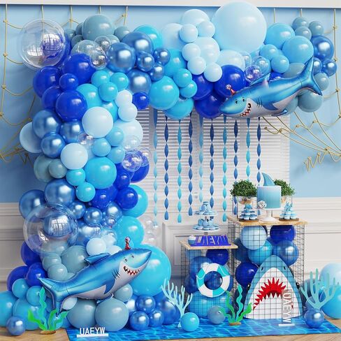 Shark Balloon Arch Kit for Ocean Under the Sea Birthday Party Decorations 153Pcs Blue Balloon Garland Kit with Shark Foil Balloons for Kids Boys Shark Week Ocean Animals Theme Baby Shower Supplies in Kuwait