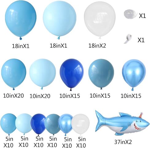 Shark Balloon Arch Kit for Ocean Under the Sea Birthday Party Decorations 153Pcs Blue Balloon Garland Kit with Shark Foil Balloons for Kids Boys Shark Week Ocean Animals Theme Baby Shower Supplies in Kuwait