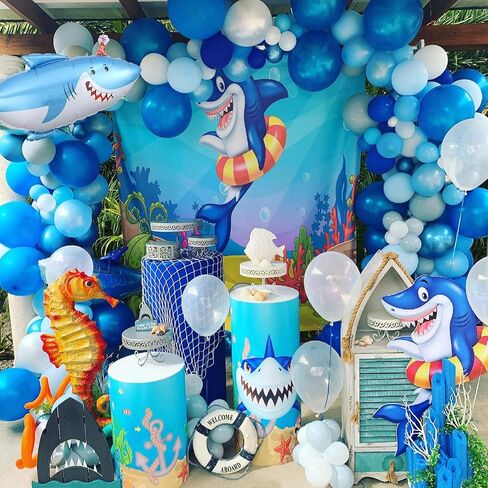 Shark Balloon Arch Kit for Ocean Under the Sea Birthday Party Decorations 153Pcs Blue Balloon Garland Kit with Shark Foil Balloons for Kids Boys Shark Week Ocean Animals Theme Baby Shower Supplies in Kuwait