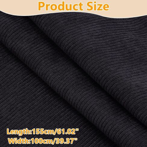 WADORN 61x39 Inch Corduroy Fabric, Stretch DIY Sewing Materials Soft Quilting Fabric for Clothing Dress Pants Costume Sofa Throw Pillow Cover Making, Black in Saudi Arabia