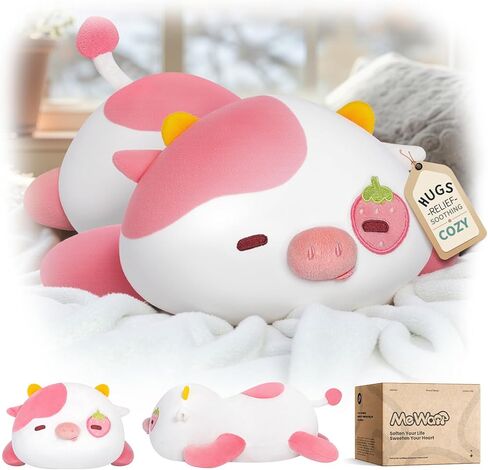 Mewaii Cute Strawberry Cow Plush Pillow, Kawaii Plushies Strawberry Cow Stuffed Toys, Squishy Plushies, Cuddle Body Pillow for Kids & Girls in Kuwait