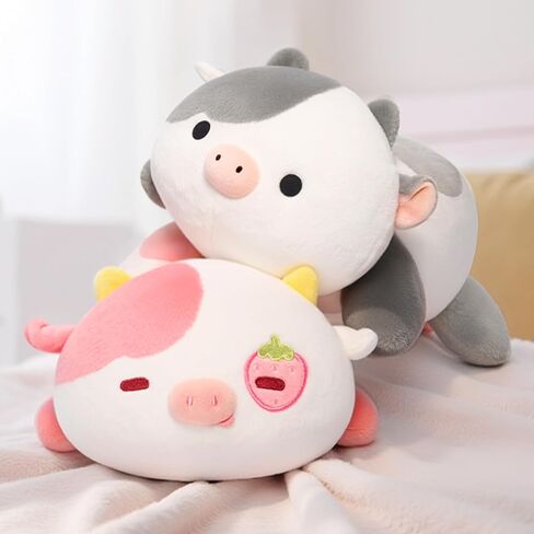 Mewaii Cute Strawberry Cow Plush Pillow, Kawaii Plushies Strawberry Cow Stuffed Toys, Squishy Plushies, Cuddle Body Pillow for Kids & Girls in Kuwait