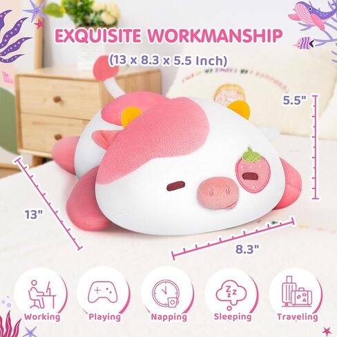 Mewaii Cute Strawberry Cow Plush Pillow, Kawaii Plushies Strawberry Cow Stuffed Toys, Squishy Plushies, Cuddle Body Pillow for Kids & Girls in Kuwait