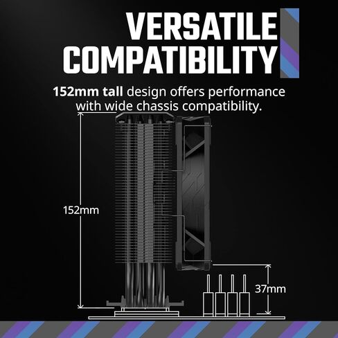 مبرد هواء وحدة المعالجة المركزية Cooler Master Hyper 212 أسود، مروحة SickleFlow 120 Edge، غطاء علوي من الألومنيوم، 4 أنابيب حرارية نحاسية، CryoFuze، طول 152 مم، أقواس AMD Ryzen AM5/AM4، Intel LGA1700/1200 (RR-S4KK-25SN-R1) in Kuwait
